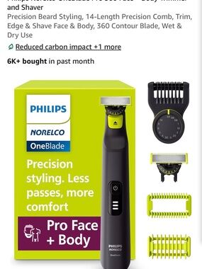 Philips OneBlade Pro Face + Body Trimmer — Black and Lime Mens razor